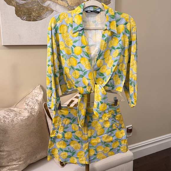 ZARA | Lemon 🍋 PRINTED LINEN CROPPED BLOUSE | Coord Set | Matching Shorts - Picture 17 of 17